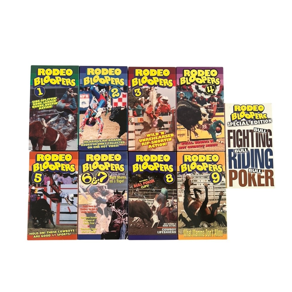 Rodeo Bloopers VHS Tapes 1-9 and Bull Special Edition‎ Rare!